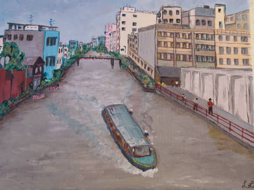 Bankok Wassertaxi auf dem Klong, Acryl, 30 x 23