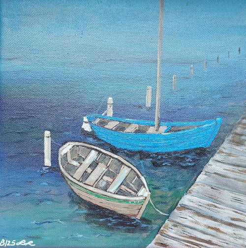 Boote am Steg, Acryl, 20 x 20