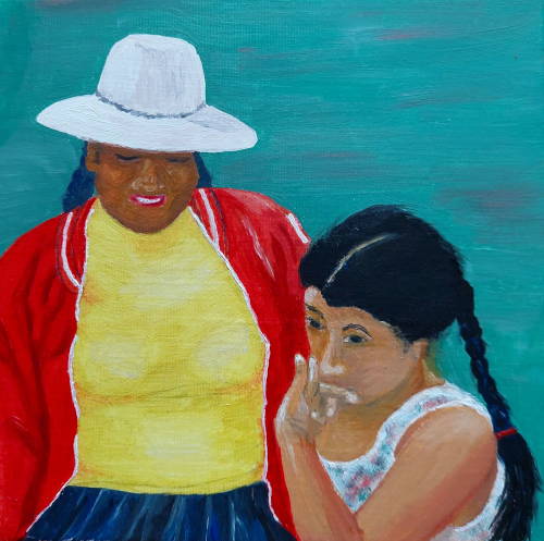 Mutter mit Tochter, Öl auf Leinwand, 20 x 20