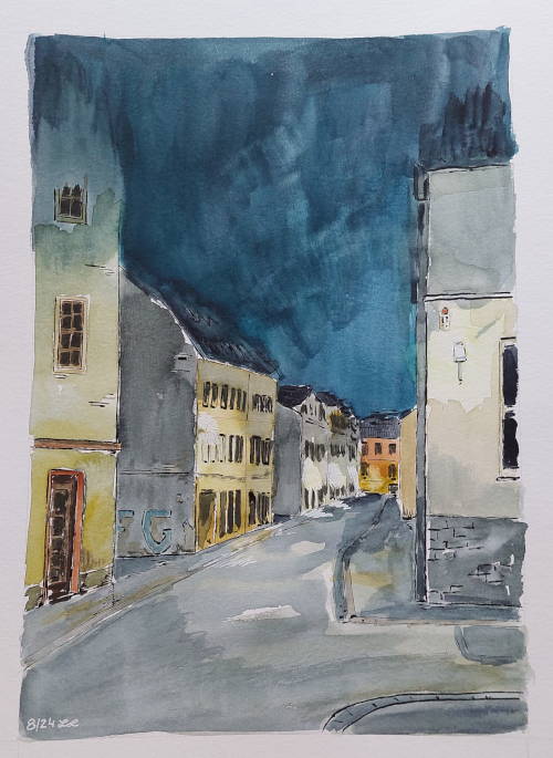 Rollgasse am Abend, Aquarell