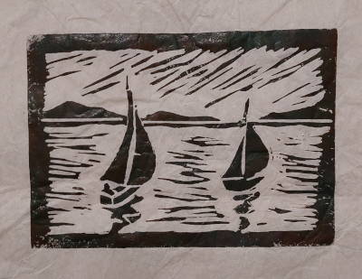Segelboote, Holzschnitt