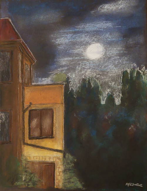 Supermond über Nachbars Garten, Kreide, A3